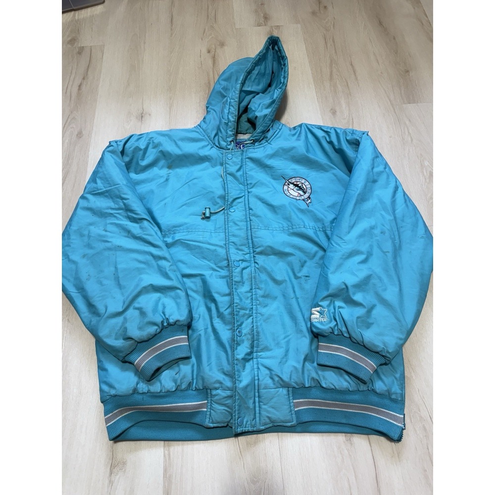 Vintage Starter MLB Miami Marlins Jacket Men's XL Teal Quilted Lined 90s
